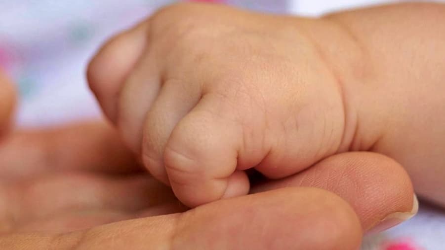 Babies hand being held by parents hand