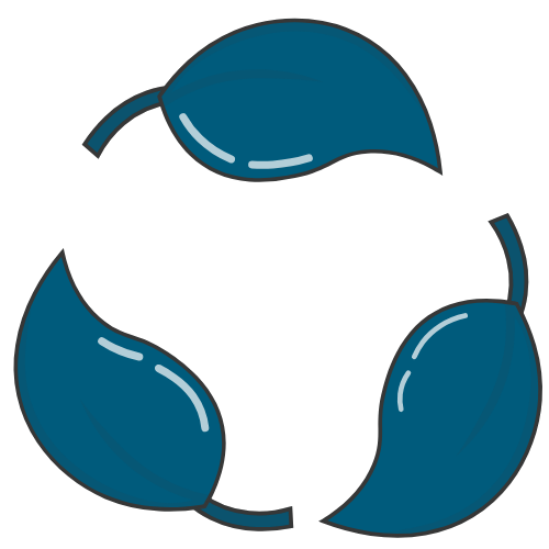 Blue recycling symbol on a white background
