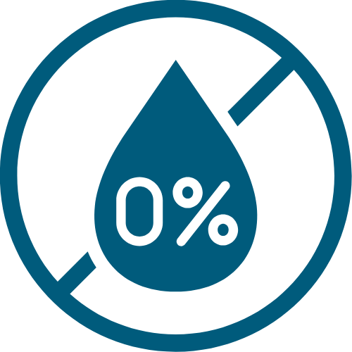 Blue droplet icon with '0%' inside a circular gauge on a white background