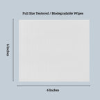 Textured biodegradable wipe with dimensions on a light blue background