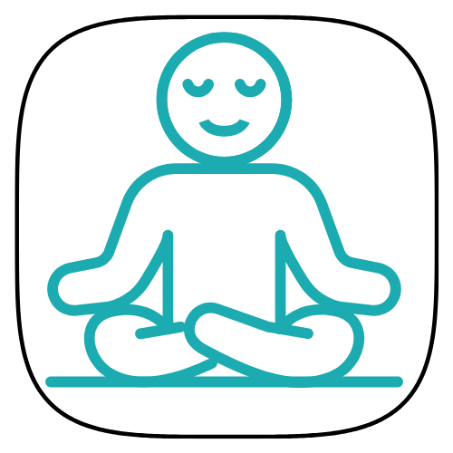 Icon of a person sitting in a meditative pose with closed eyes on a white background.