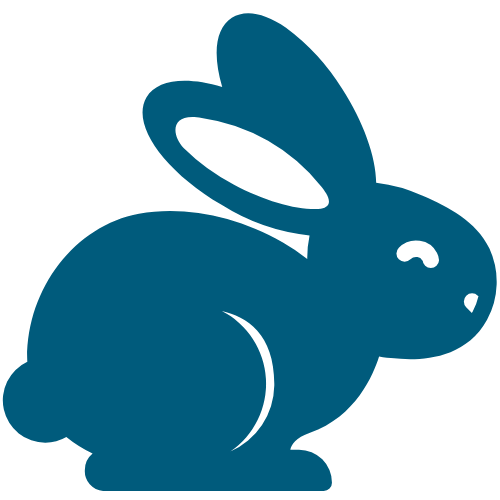 Blue silhouette of a rabbit on a white background